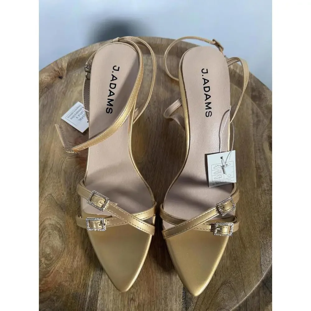 J.Adams Layla Gold PU Rhinestone Strap Heels Women's Size US 9 NWB - Picture 3 of 10
